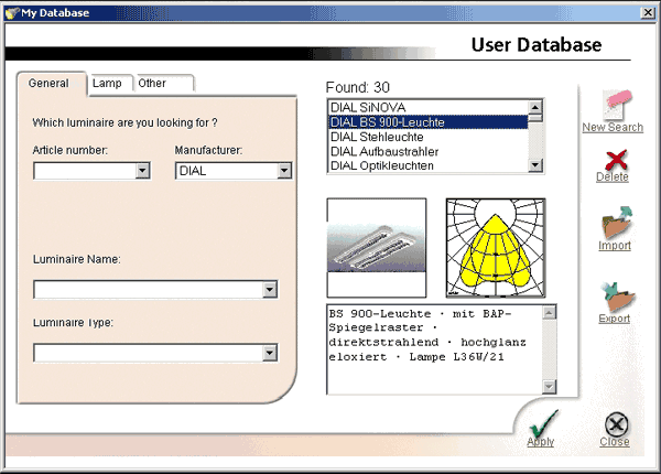 DIALux Light Wizard – User Database