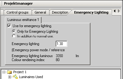 Property Page of emergency lighting