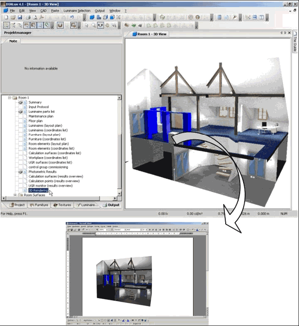 Copy the 3D rendering into another software