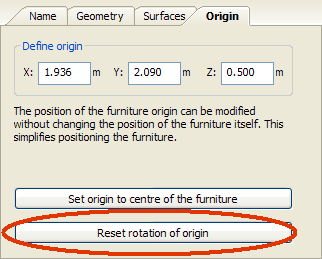 Resetting the rotation of the origin of an object or furniture