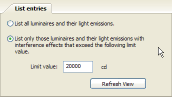 Property page for the outputs of the luminous intensity calculation point
