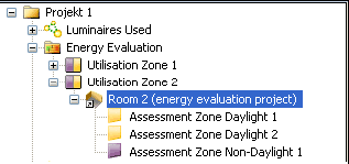 Energy evaluation room in project tree with its assessment zones