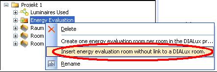 Create an energy evaluation room without a link to a DIALux room